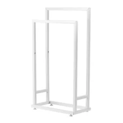 VEVOR Towel Rack, 2 Bars Metal Outdoor Towel Holder, Freestanding Pool Towel Hanger Stand Next to Hot Tub, Outdoor or Indoor Quilt Drying Rack Organizer, Ideal for Poolside, Bathroom, Spa, White