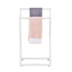 VEVOR Towel Rack, 2 Bars Metal Outdoor Towel Holder, Freestanding Pool Towel Hanger Stand Next to Hot Tub, Outdoor or Indoor Quilt Drying Rack Organizer, Ideal for Poolside, Bathroom, Spa, White