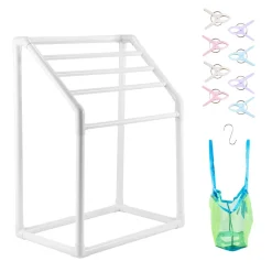 VEVOR Towel Rack, 5 Bars Outdoor PVC Towel Holder, Freestanding Pool Towel Hanger Stand with Clips, Bag & Hook, Outdoor Indoor Quilt Drying Rack Organizer, Ideal for Poolside, Bathroom, Spa, White