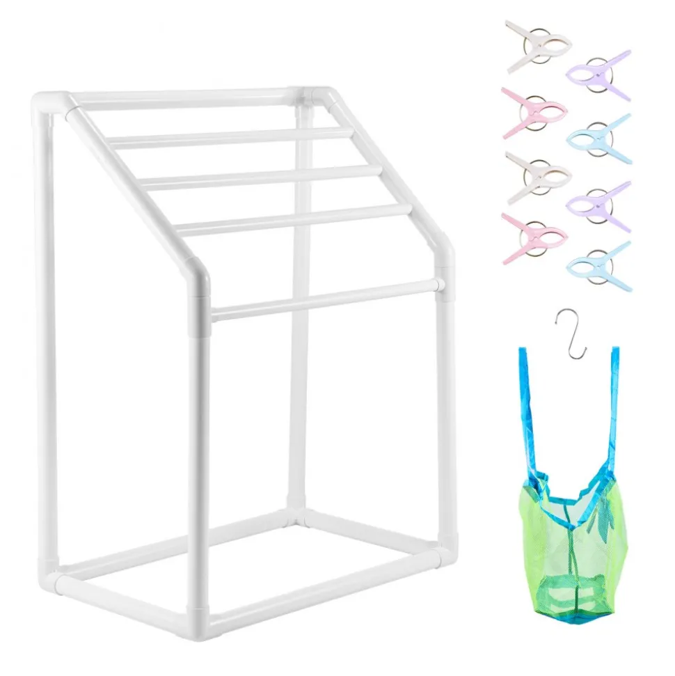 VEVOR Towel Rack, 8 Bars Outdoor PVC Towel Holder, Freestanding Pool Towel Hanger Stand Next to Hot Tub, Outdoor Indoor Quilt Drying Rack Organizer, Ideal for Poolside, Bathroom, Spa, White