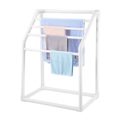 VEVOR Towel Rack, 8 Bars Outdoor PVC Towel Holder, Freestanding Pool Towel Hanger Stand Next to Hot Tub, Outdoor Indoor Quilt Drying Rack Organizer, Ideal for Poolside, Bathroom, Spa, White