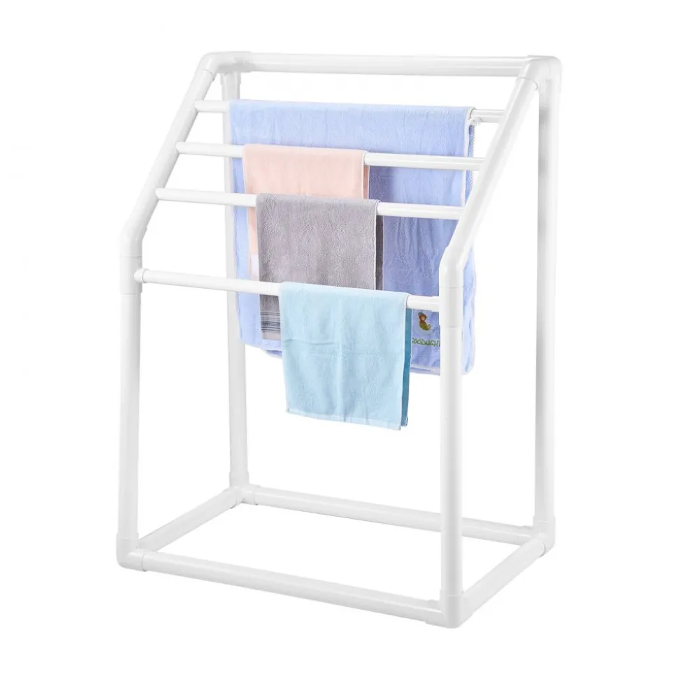 VEVOR Towel Rack, 8 Bars Outdoor PVC Towel Holder, Freestanding Pool Towel Hanger Stand Next to Hot Tub, Outdoor Indoor Quilt Drying Rack Organizer, Ideal for Poolside, Bathroom, Spa, White
