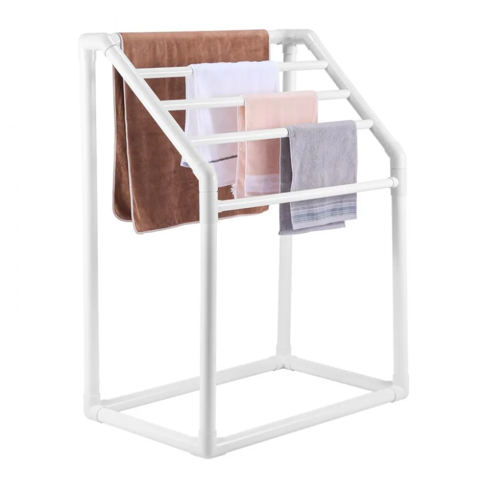 VEVOR Towel Rack, 8 Bars Outdoor PVC Towel Holder, Freestanding Pool Towel Hanger Stand Next to Hot Tub, Outdoor Indoor Quilt Drying Rack Organizer, Ideal for Poolside, Bathroom, Spa, White