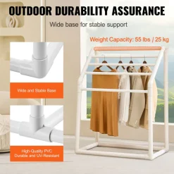 VEVOR Towel Rack, 8 Bars Outdoor PVC Towel Holder, Freestanding Pool Towel Hanger Stand Next to Hot Tub, Outdoor Indoor Quilt Drying Rack Organizer, Ideal for Poolside, Bathroom, Spa, White