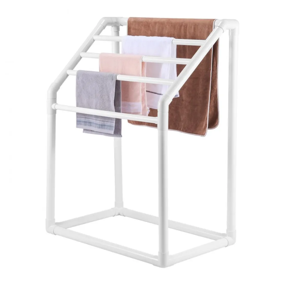 VEVOR Towel Rack, 8 Bars Outdoor PVC Towel Holder, Freestanding Pool Towel Hanger Stand Next to Hot Tub, Outdoor Indoor Quilt Drying Rack Organizer, Ideal for Poolside, Bathroom, Spa, White