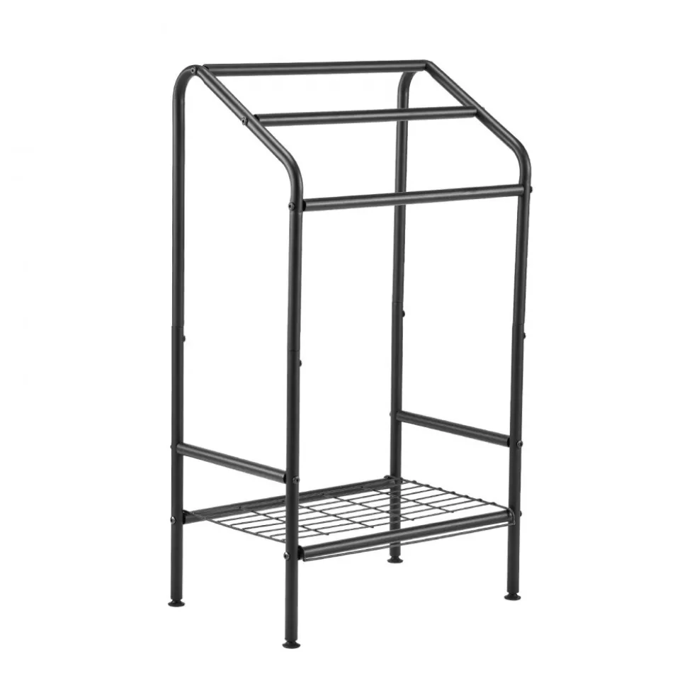 VEVOR Towel Rack, 3 Bars Outdoor Towel Holder with Metal Base, Freestanding Pool Towel Hanger Stand Next to Hot Tub, Outdoor or Indoor Quilt Drying Rack Organizer for Pool, Bathroom, Spa, Black
