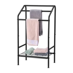 VEVOR Towel Rack, 3 Bars Outdoor Towel Holder with Metal Base, Freestanding Pool Towel Hanger Stand Next to Hot Tub, Outdoor or Indoor Quilt Drying Rack Organizer for Pool, Bathroom, Spa, Black