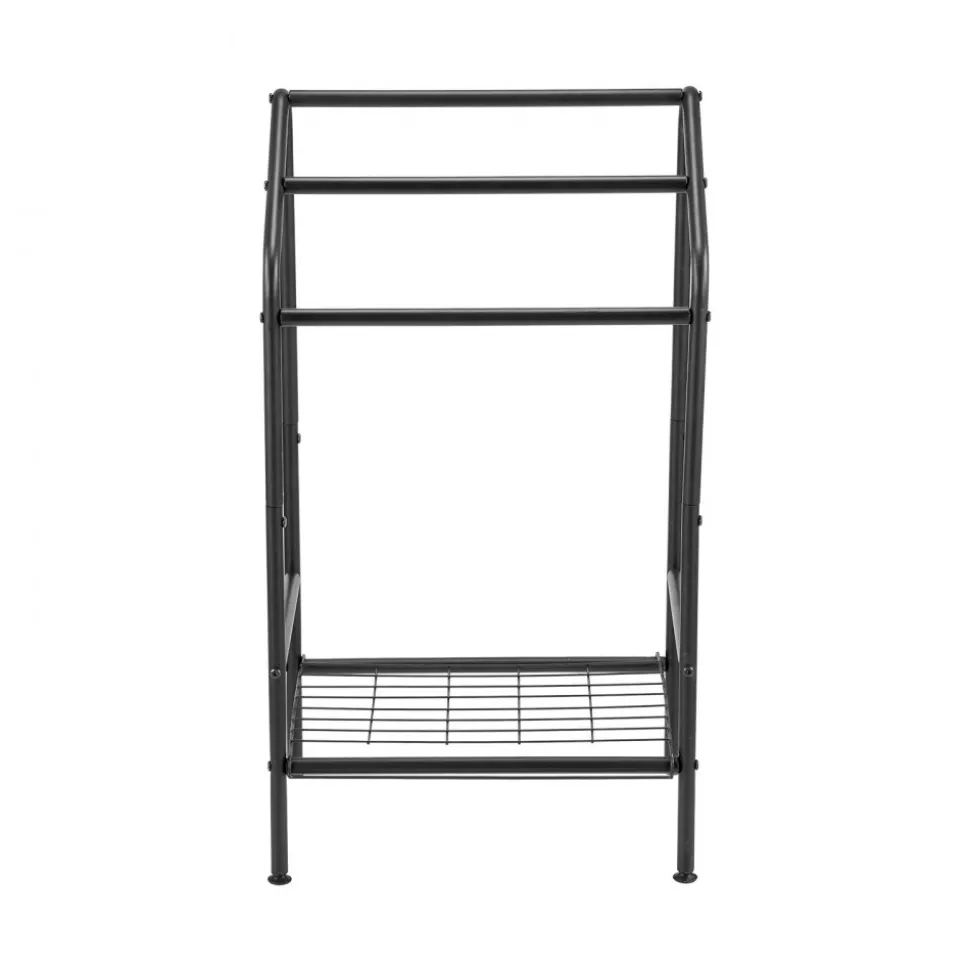 VEVOR Towel Rack, 3 Bars Outdoor Towel Holder with Metal Base, Freestanding Pool Towel Hanger Stand Next to Hot Tub, Outdoor or Indoor Quilt Drying Rack Organizer for Pool, Bathroom, Spa, Black