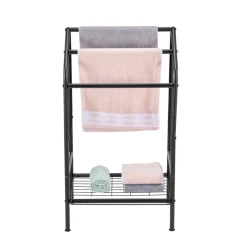 VEVOR Towel Rack, 3 Bars Outdoor Towel Holder with Metal Base, Freestanding Pool Towel Hanger Stand Next to Hot Tub, Outdoor or Indoor Quilt Drying Rack Organizer for Pool, Bathroom, Spa, Black