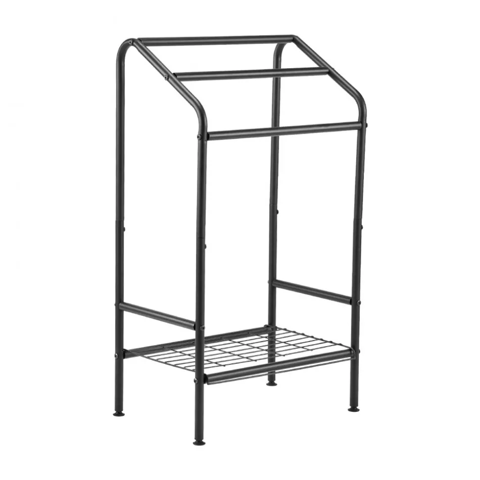 VEVOR Towel Rack, 3 Bars Outdoor Towel Holder with Metal Base, Freestanding Pool Towel Hanger Stand Next to Hot Tub, Outdoor or Indoor Quilt Drying Rack Organizer for Pool, Bathroom, Spa, Black