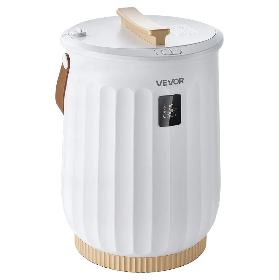 VEVOR Towel Warmers for Bathroom 20L Heated Towel Bucket with LED Display, Rapid Heating, 4 Adjustable Timer, Wood Handle, Auto Shut Off, Fits Oversized Towels, Blankets, Bathrobes, for Women, White