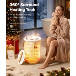 VEVOR Towel Warmers for Bathroom 20L Heated Towel Bucket with LED Display, Rapid Heating, 4 Adjustable Timer, Wood Handle, Auto Shut Off, Fits Oversized Towels, Blankets, Bathrobes, for Women, White