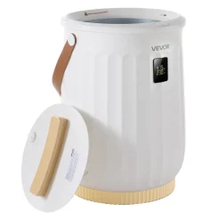 VEVOR Towel Warmers for Bathroom 20L Heated Towel Bucket with LED Display, Rapid Heating, 4 Adjustable Timer, Wood Handle, Auto Shut Off, Fits Oversized Towels, Blankets, Bathrobes, for Women, White