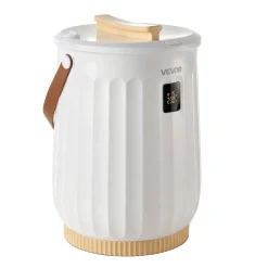 VEVOR Towel Warmers for Bathroom 20L Heated Towel Bucket with LED Display, Rapid Heating, 4 Adjustable Timer, Wood Handle, Auto Shut Off, Fits Oversized Towels, Blankets, Bathrobes, for Women, White