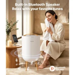 VEVOR Towel Warmers for Bathroom with Bluetooth Speaker and Ambient Light, Rapid Heated Towel Bucket, Auto Shut Off, 4 Adjustable Timer, Fits Oversized Towels, Blankets, Bathrobes, for Women, White