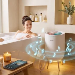 VEVOR Towel Warmers for Bathroom with Bluetooth Speaker and Ambient Light, Rapid Heated Towel Bucket, Auto Shut Off, 4 Adjustable Timer, Fits Oversized Towels, Blankets, Bathrobes, for Women, White