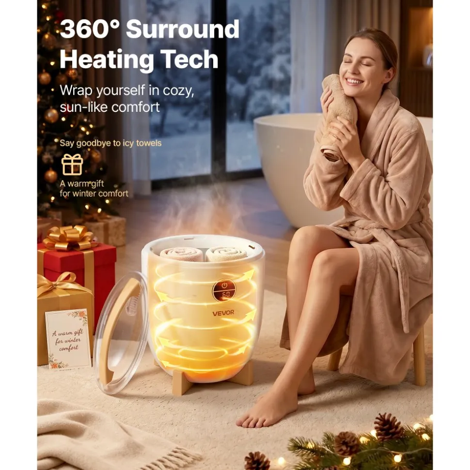 VEVOR Towel Warmers for Bathroom, Towel Warmer Bucket with Child Lock & High-Temp Indicator & 24H Delay Timer & Auto Shut Off Fits up to 4 Oversized Bath Towels, Blankets, Clothes, Bathrobes and More