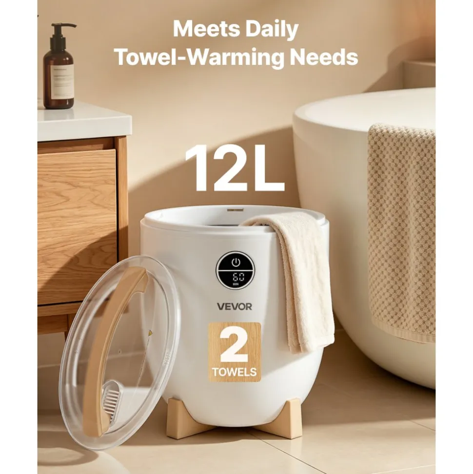 VEVOR Towel Warmers for Bathroom, Towel Warmer Bucket with Child Lock & High-Temp Indicator & 24H Delay Timer & Auto Shut Off Fits up to 4 Oversized Bath Towels, Blankets, Clothes, Bathrobes and More
