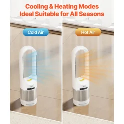 VEVOR Tower Fan Bladeless, 16.4ft/s Velocity Floor Fan that Blows Cold Air, 80° Oscillating 8-Speed Fans, 8H Timer, Standing Fans with H13 HEPA Filtration, Remote Control & Air Purification Mode