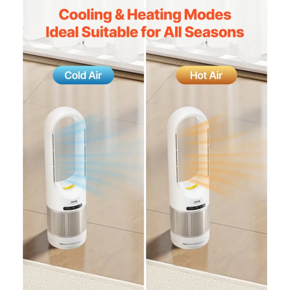 VEVOR Tower Fan Bladeless, 16.4ft/s Velocity Floor Fan that Blows Cold Air, 80° Oscillating 8-Speed Fans, 8H Timer, Standing Fans with H13 HEPA Filtration, Remote Control & Air Purification Mode