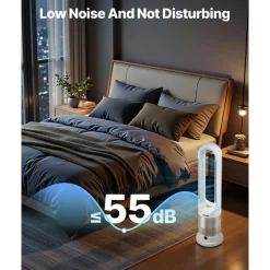 VEVOR Tower Fan Bladeless, 16 ft/s Velocity Quiet Floor Fan that Blows Cold & Heating Air, 80° Oscillating Fans with 8 Speeds, 9H Timer, Standing Fans with Remote Control for Bedroom, Office, Home
