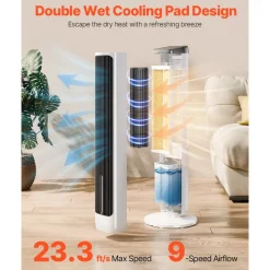 VEVOR Tower Fan, 23.3ft/s Velocity Quiet Floor Fan, 70° Oscillating Fans for Indoors with 9 Speeds, 4 Modes, 24H Timer, Portable Standing Bladeless Fan with Remote Control for Bedroom, Office, Home