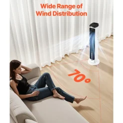 VEVOR Tower Fan, 23.3ft/s Velocity Quiet Floor Fan, 70° Oscillating Fans for Indoors with 9 Speeds, 4 Modes, 24H Timer, Portable Standing Bladeless Fan with Remote Control for Bedroom, Office, Home