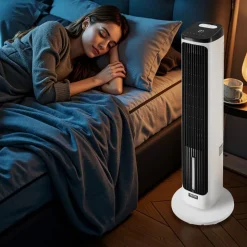 VEVOR Tower Fan, 23.3ft/s Velocity Quiet Floor Fan, 70° Oscillating Fans for Indoors with 9 Speeds, 4 Modes, 24H Timer, Portable Standing Bladeless Fan with Remote Control for Bedroom, Office, Home