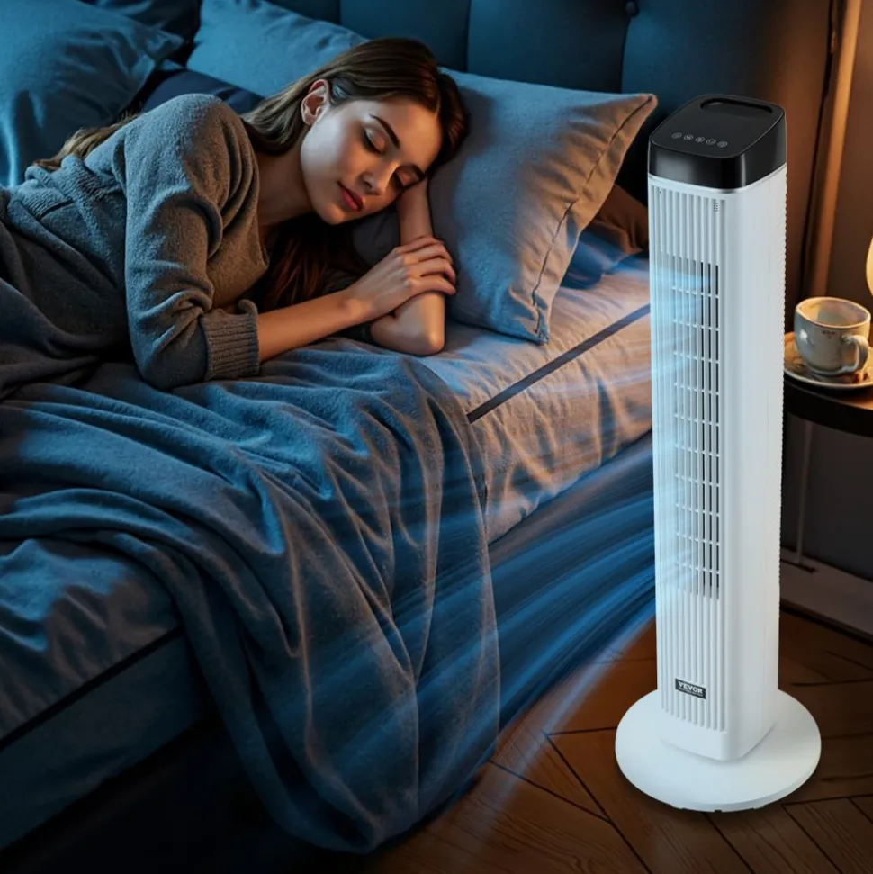 VEVOR Tower Fan, 22 ft/s Velocity Quiet Floor Fan, 70° Oscillating Fans for Indoors with 3 Speeds, 4 Modes, 12H Timer, Portable Standing Bladeless Fan with Remote Control for Bedroom, Office, Home