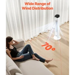 VEVOR Tower Fan, 22 ft/s Velocity Quiet Floor Fan, 70° Oscillating Fans for Indoors with 3 Speeds, 4 Modes, 12H Timer, Portable Standing Bladeless Fan with Remote Control for Bedroom, Office, Home