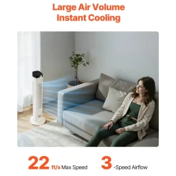 VEVOR Tower Fan, 22 ft/s Velocity Quiet Floor Fan, 70° Oscillating Fans for Indoors with 3 Speeds, 4 Modes, 12H Timer, Portable Standing Bladeless Fan with Remote Control for Bedroom, Office, Home