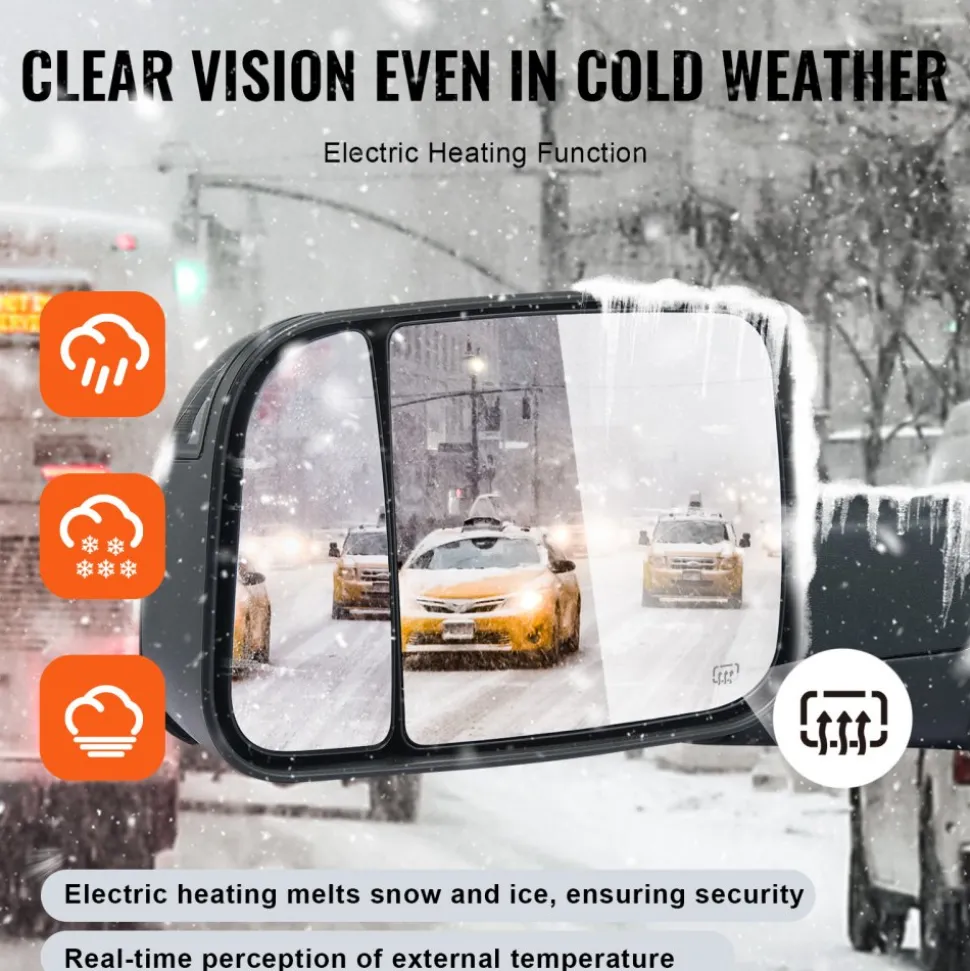 VEVOR Towing Mirrors, for 2009-2018 Dodge Ram 1500, 2010-2018 Ram 2500 3500, 2019-2023 Ram 1500 Classic Model, Power Heated with Signal Light & Puddle Light, Manual Controlling Flipping Folding, Black