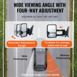 VEVOR Towing Mirrors, Left & Right Pair Set for Chevrolet Silverado (2003-2007)/GMC/Cadillac, Power Heated Tow Mirror with Signal Light, Manual Controlling Telescoping Folding, Heating Defrost, Silver