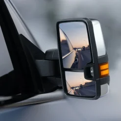 VEVOR Towing Mirrors, Left & Right Pair Set for Chevrolet Silverado (2003-2007)/GMC/Cadillac, Power Heated with Signal Light & LED Driving Light, Manual Telescoping Folding, and Heating Defrost, Black