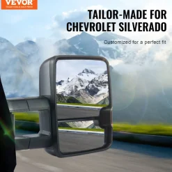 VEVOR Towing Mirrors, Left & Right Pair Set for Chevrolet Silverado (2003-2007)/GMC/Cadillac, Power Heated with Signal Light & LED Driving Light, Manual Telescoping Folding, and Heating Defrost, Black