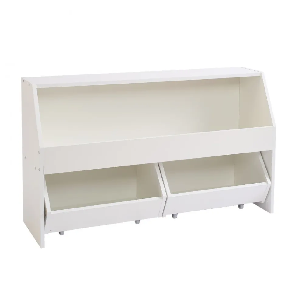 VEVOR Toy Storage Organizer, Wooden Kids Bookshelf with Storage, Toy Storage Cabinet with 2 Mobile Drawers, Kids Storage Organizer for Bedroom, Nursery, Living Room, Entryway, Preschool, White