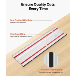 VEVOR Track Saw Guide Rail, 110-Inch Cutting Range, Kit Includes 4 x 27.5 in Aluminum Extruded Guide Rails and 3 Connectors, Compatible with Makita, Festool & WEN Track Saws, for Woodworking Projects