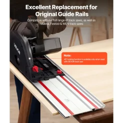 VEVOR Track Saw Guide Rail, 110-Inch Cutting Range, Kit Includes 4 x 27.5 in Aluminum Extruded Guide Rails and 3 Connectors, Compatible with Makita, Festool & WEN Track Saws, for Woodworking Projects