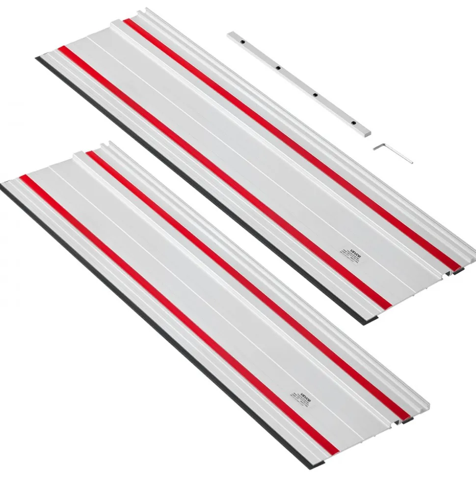 VEVOR Track Saw Guide Rail, 55-Inch Cutting Range, Kit Includes 2 x 27.5 in Aluminum Extruded Guide Rails and 1 Connector, Compatible with Makita, Festool & WEN Track Saws, for Woodworking Projects