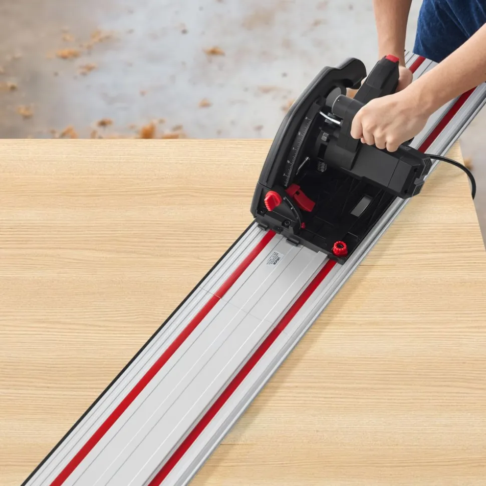 VEVOR Track Saw Guide Rail, 55-Inch Cutting Range, Kit Includes 2 x 27.5 in Aluminum Extruded Guide Rails and 1 Connector, Compatible with Makita, Festool & WEN Track Saws, for Woodworking Projects