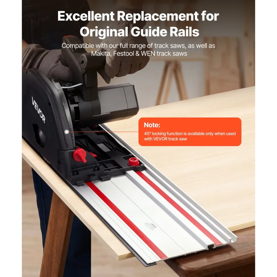 VEVOR Track Saw Guide Rail, 55-Inch Cutting Range, Kit Includes 2 x 27.5 in Aluminum Extruded Guide Rails and 1 Connector, Compatible with Makita, Festool & WEN Track Saws, for Woodworking Projects