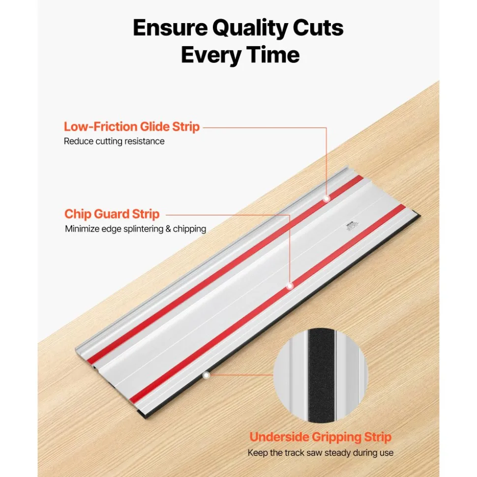 VEVOR Track Saw Guide Rail, 55-Inch Cutting Range, Kit Includes 2 x 27.5 in Aluminum Extruded Guide Rails and 1 Connector, Compatible with Makita, Festool & WEN Track Saws, for Woodworking Projects