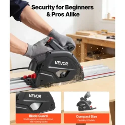 VEVOR Track Saw, 6-1/2-Inch, Plunge-Cut Circular Saw Kit, Tracksaw with 48-Tooth Carbide-Tipped Blade, 0-45° Angle Adjustment, 2.16 in Cutting Depth, for Wood, Plastic, Guide Rail Not Included, Black
