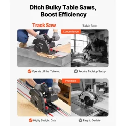 VEVOR Track Saw, 6-1/2-Inch, Plunge-Cut Circular Saw Kit, Tracksaw with 48-Tooth Carbide-Tipped Blade, 0-45° Angle Adjustment, 2.16 in Cutting Depth, for Wood, Plastic, Guide Rail Not Included, Black