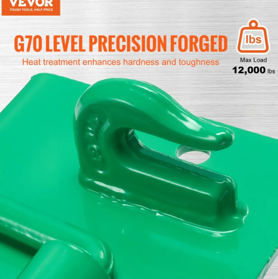 VEVOR 5/16" Tractor Bucket Hook with Tie Down Ring, Grade 70 Forged Steel 2 Pack Bolt-On Grab Hook with Back Plate Compatible for Tractor Bucket RV UTV Truck, Maximum Break Strength 12,000 lbs, Green