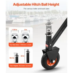 VEVOR Trailer Dolly, 300lbs Tongue Weight Capacity, 16.5 inch and 22 inch Height Adjustable Trailer Dolly, with 1-7/8 inch and 2 inch Balls, 8.5 inch Pneumatic Rubber Tire, for Moving RV Trailer