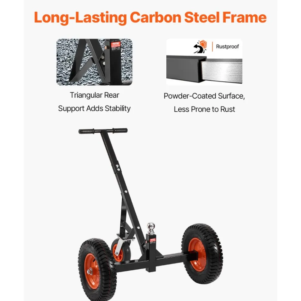 VEVOR Trailer Dolly, 1200lbs Tongue Weight Capacity, Carbon Steel Trailer Mover with 2 inch Ball, 15.2 inch Pneumatic Tires, Portable Tow Dolly for Moving RV Trailer