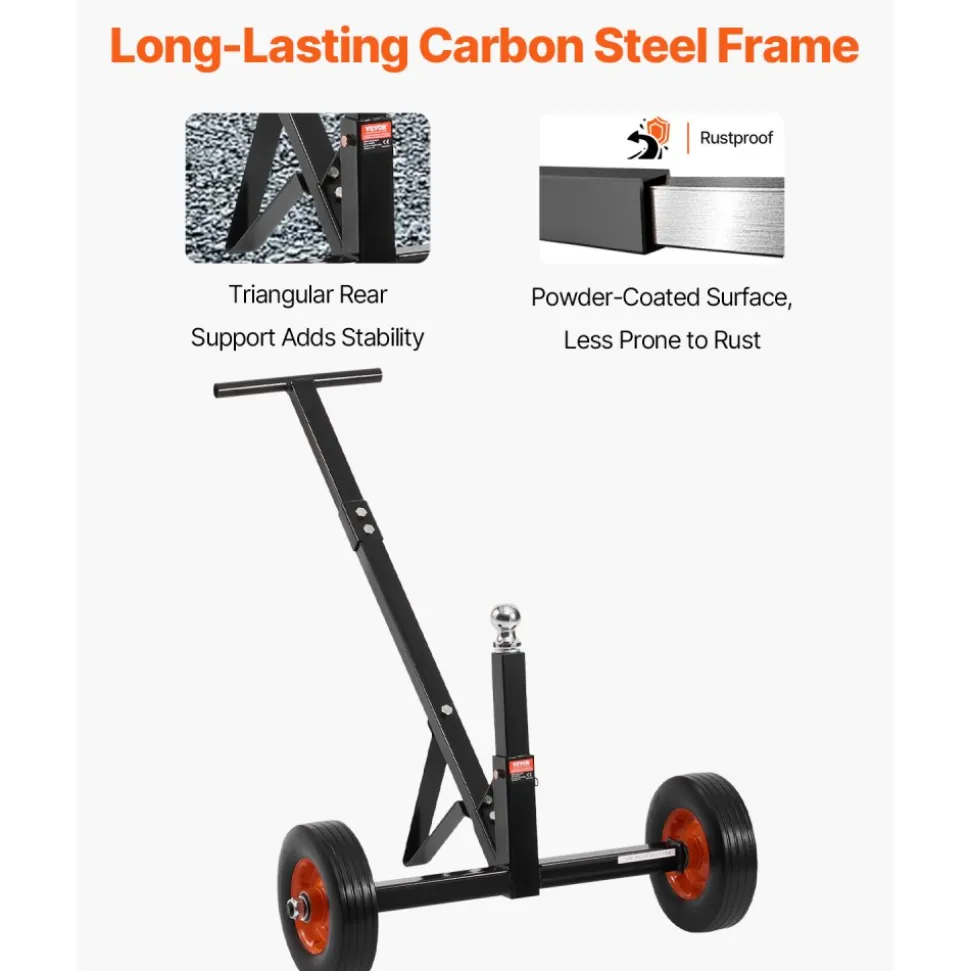VEVOR Trailer Dolly, 600lbs Tongue Weight Capacity, Carbon Steel Trailer Mover with 1-7/8 in Hitch Ball and 10 in Solid Tires, Portable Tow Dolly for Moving Car RV Boat Trailer