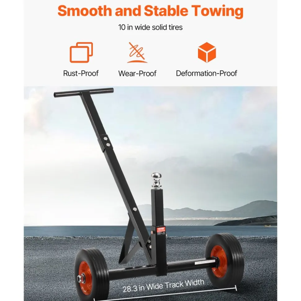 VEVOR Trailer Dolly, 600lbs Tongue Weight Capacity, Carbon Steel Trailer Mover with 1-7/8 in Hitch Ball and 10 in Solid Tires, Portable Tow Dolly for Moving Car RV Boat Trailer
