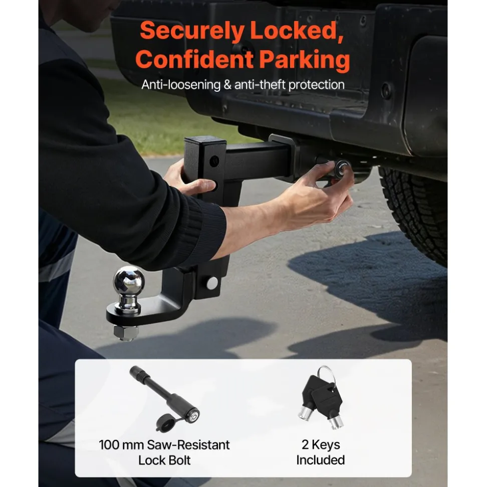 VEVOR Trailer Hitch Ball Mount, Fit 2-Inch Receiver, Adjustable Trailer Hitch with 2 Inch Ball & Pin, 7500 lbs GTW, 9.5 Inch Drop, Towing Ball Mounts for RVs, Off-Road Vehicles and Trucks, Black